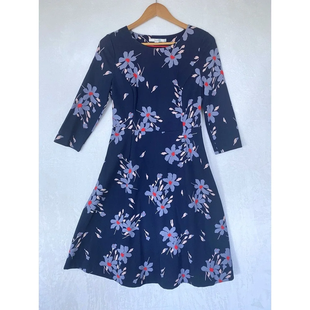 Boden | Dresses | Boden Navy Floral Print Fit Flare Dress Womens Uk 8 Us 4  | Poshmark